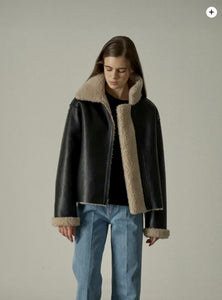 FACADE PATTERN REVERSIBLE ECO LEATHER JACKET WITH SHEARLING