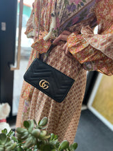 Load image into Gallery viewer, GUCCI GG Marmont Navy Calf Skiné Chevron Mini Chain Flap Bag Gold Hardware