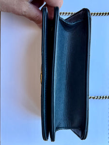GUCCI GG Marmont Navy Calf Skiné Chevron Mini Chain Flap Bag Gold Hardware