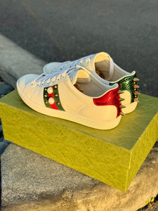 GUCCI White Pearl Stud New Ace Sneakers