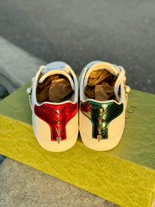 GUCCI White Pearl Stud New Ace Sneakers