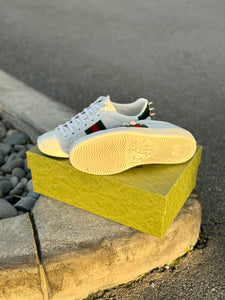 GUCCI White Pearl Stud New Ace Sneakers