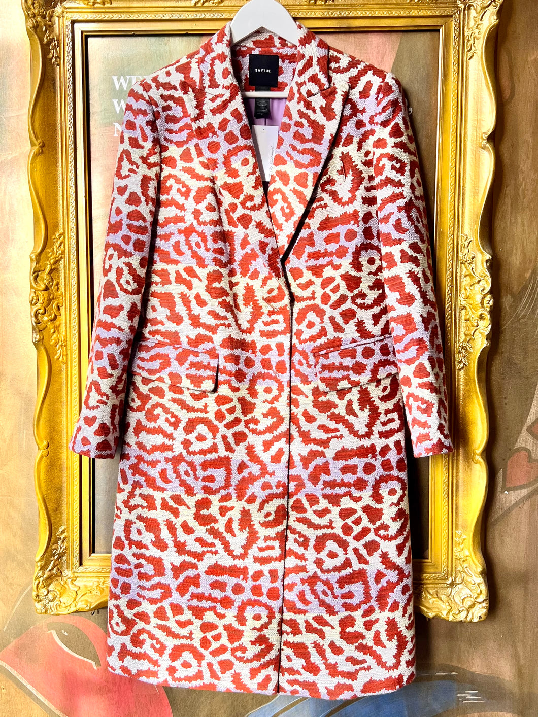 SMYTHE Peaked Lapel Overcoat In Lavender/Rust Leopard