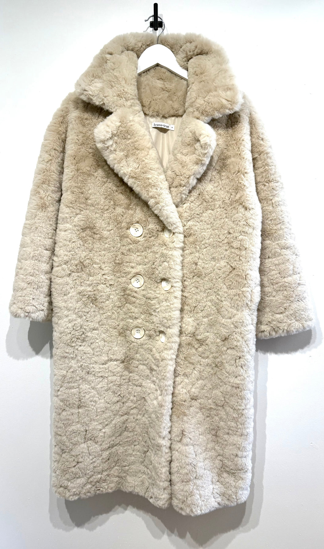 BRAVE + TRUE Faux Fur Double Breasted Coat Beige