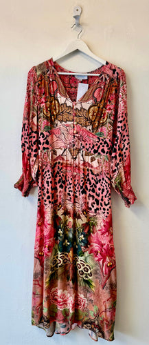 SHERYL MAY Pink Floral/Leopard Print Long Sleeve Maxi Dress