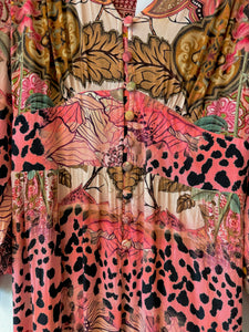 SHERYL MAY Pink Floral/Leopard Print Long Sleeve Maxi Dress