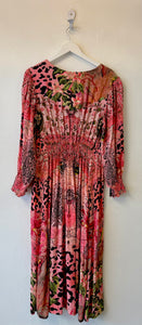 SHERYL MAY Pink Floral/Leopard Print Long Sleeve Maxi Dress