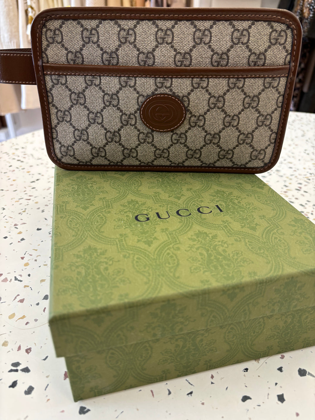 GUCCI ORIGINAL GG Supreme Canvas Travel Case Brown