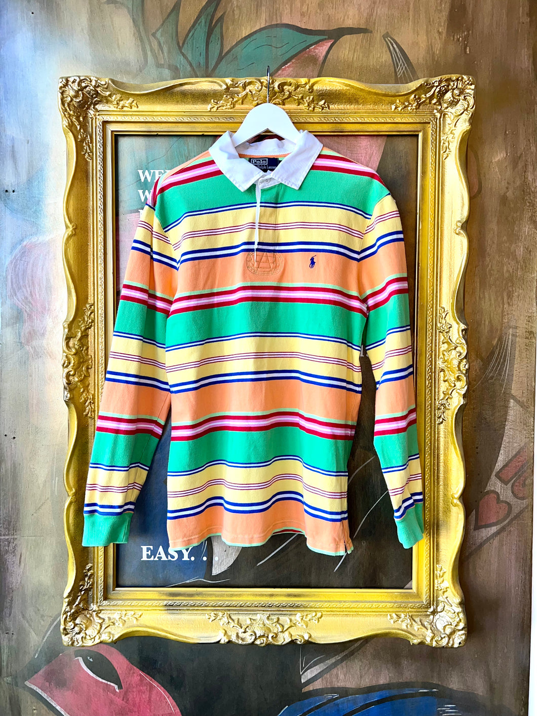 MENS VINTAGE POLO BY RALPH LAUREN RAINBOW STRIPE RUGBY SHIRT