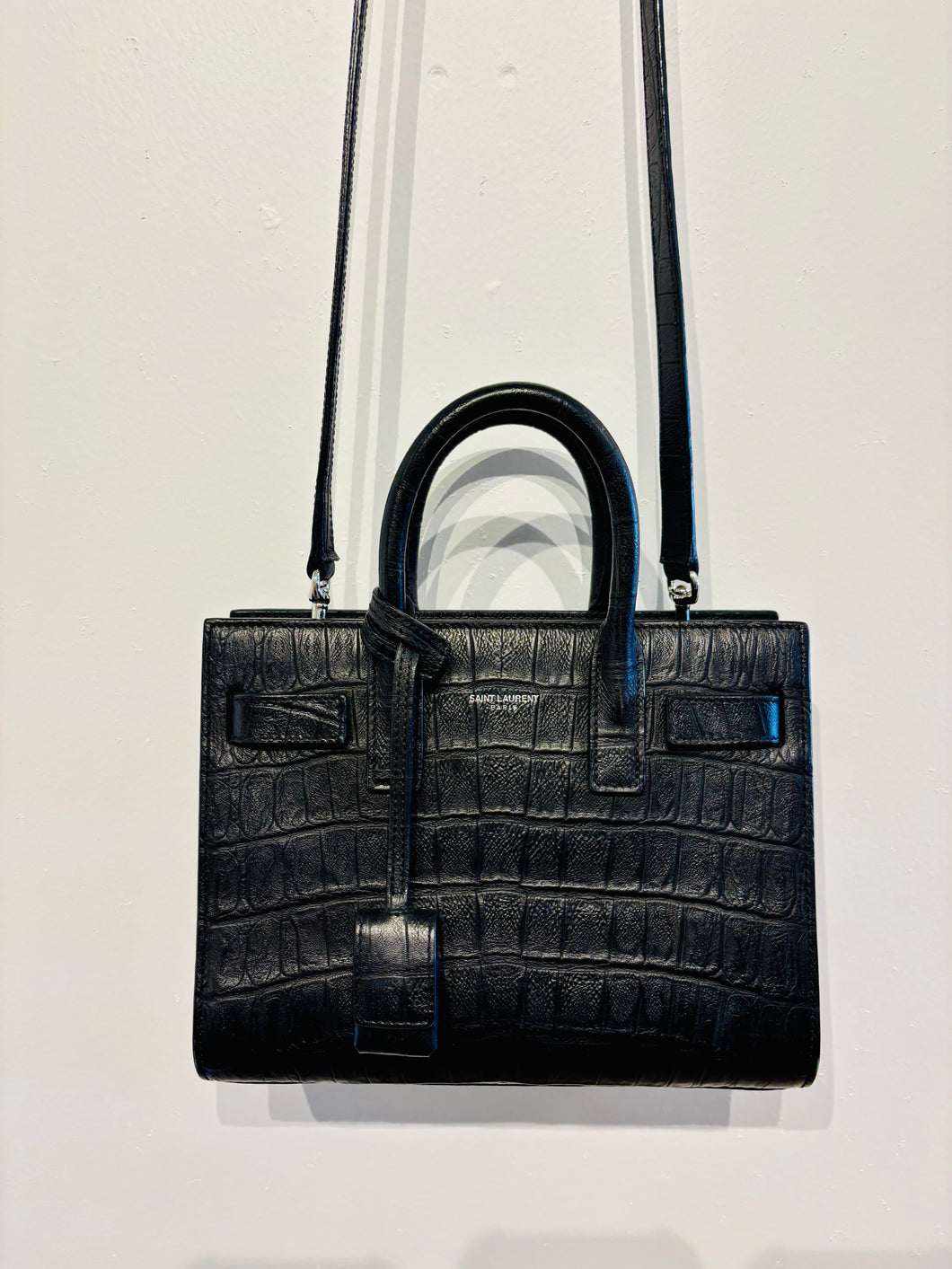 SAINT LAURENT Sac De Jour Crocodile Embossed Leather Black