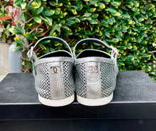 Load image into Gallery viewer, CHANEL Silver Perforated Leather Cap Toe Ankle Strap Ballet Flats