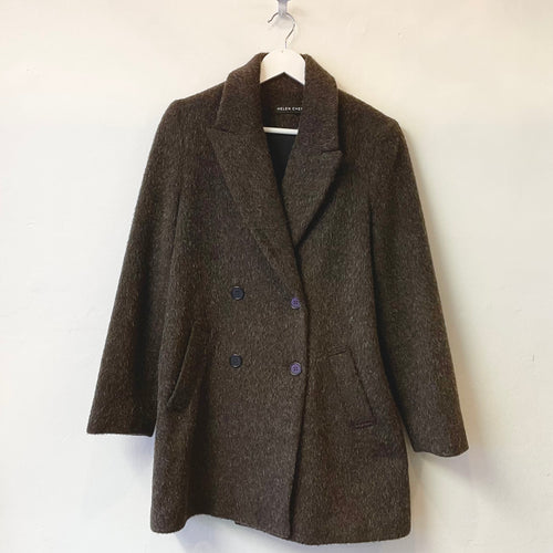 HELEN CHERRY Double Breasted Wool Blend Coat Brown