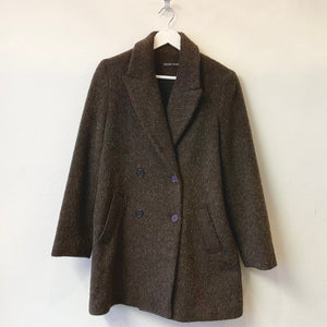HELEN CHERRY Double Breasted Wool Blend Coat Brown
