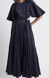 AJE Revitalise Puff-sleeve Cutout  Dress Navy