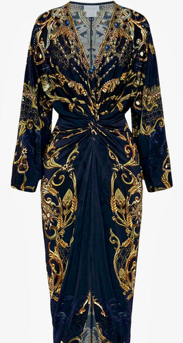 CAMILLA Long Split Front Twist Dress in Moonlight Melodies