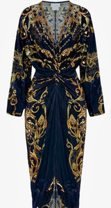 CAMILLA Long Split Front Twist Dress in Moonlight Melodies