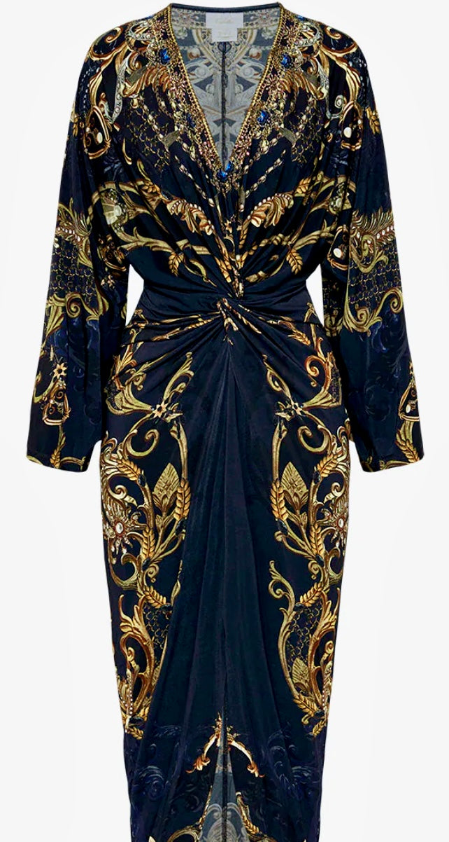 CAMILLA Long Split Front Twist Dress in Moonlight Melodies