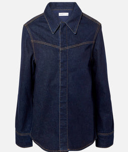 VICTORIA BECKHAM Denim Shirt With Reverse Yoke Detailing in Dark Indigo