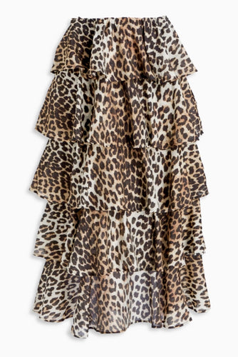 GANNI Tiered Leopard Print Skirt