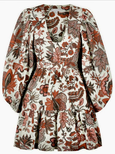 SHONA JOY Catalina Plunged Balloon Sleeve Mini Dress Floral Print