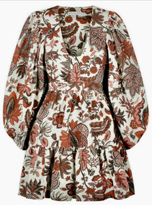 SHONA JOY Catalina Plunged Balloon Sleeve Mini Dress Floral Print