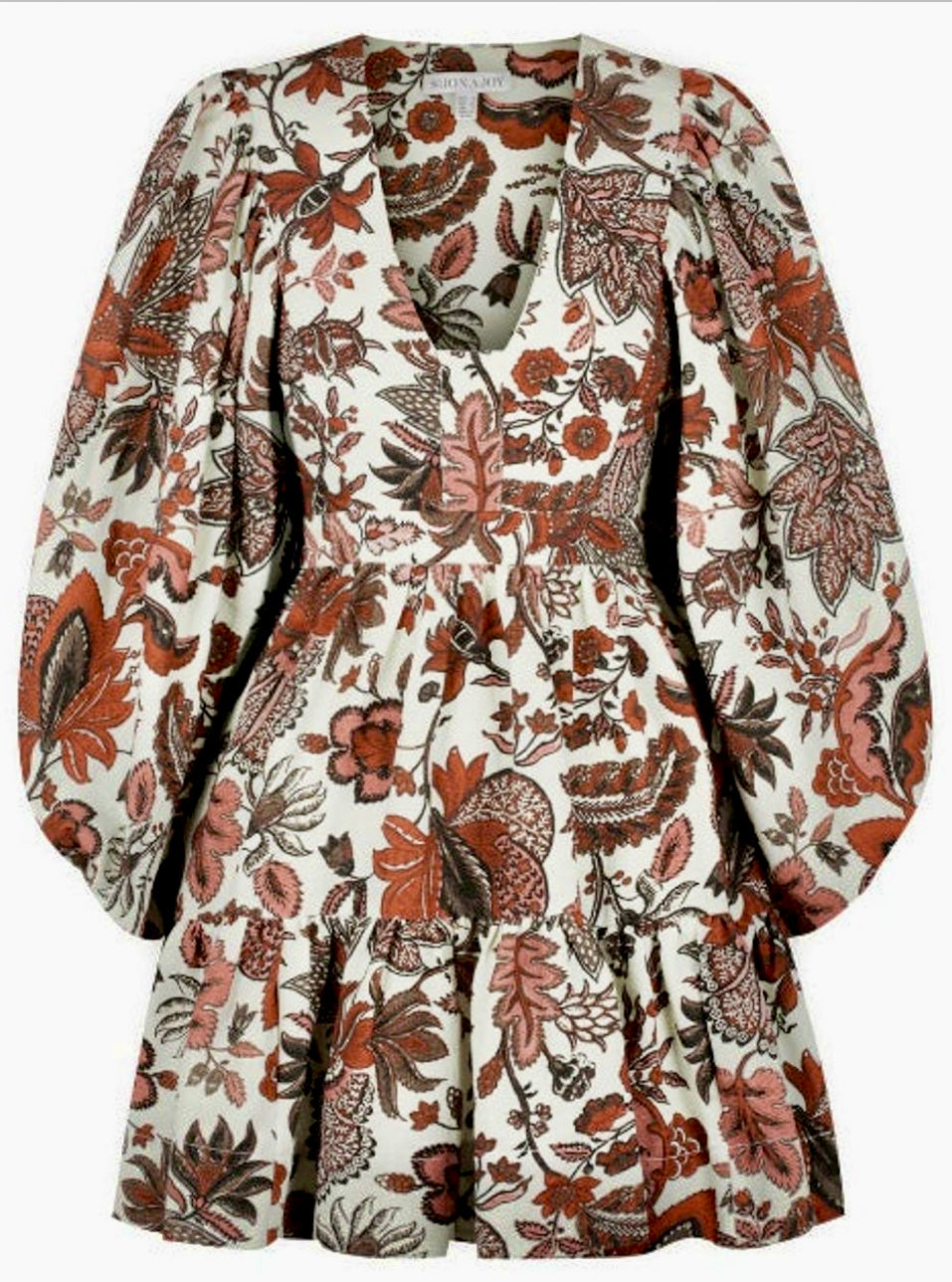 SHONA JOY Catalina Plunged Balloon Sleeve Mini Dress Floral Print