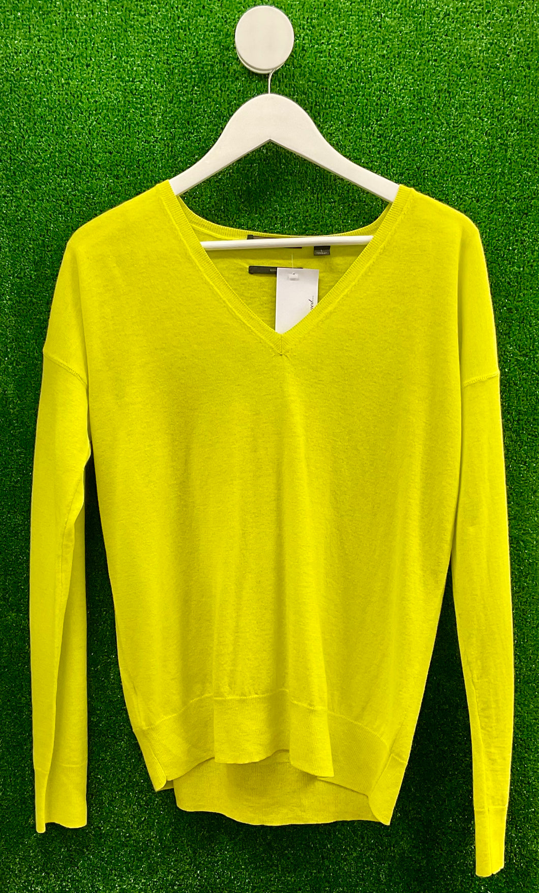 COUNTRY ROAD V Neck Merino Silk Knit Lime Fluro