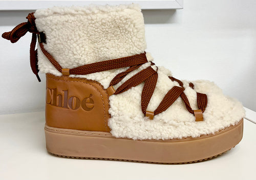 SEE BY CHLOE Charlee Shearling Ankle Boots Camel