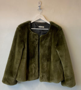 LE STREGHE Faux Fur Jacket Olive