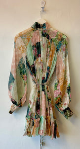ZIMMERMANN Wavelength Smock Mini Dress Patchwork Floral
