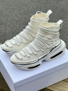 BALMAIN Stretch-knit exaggerated-sole sneakers Off White