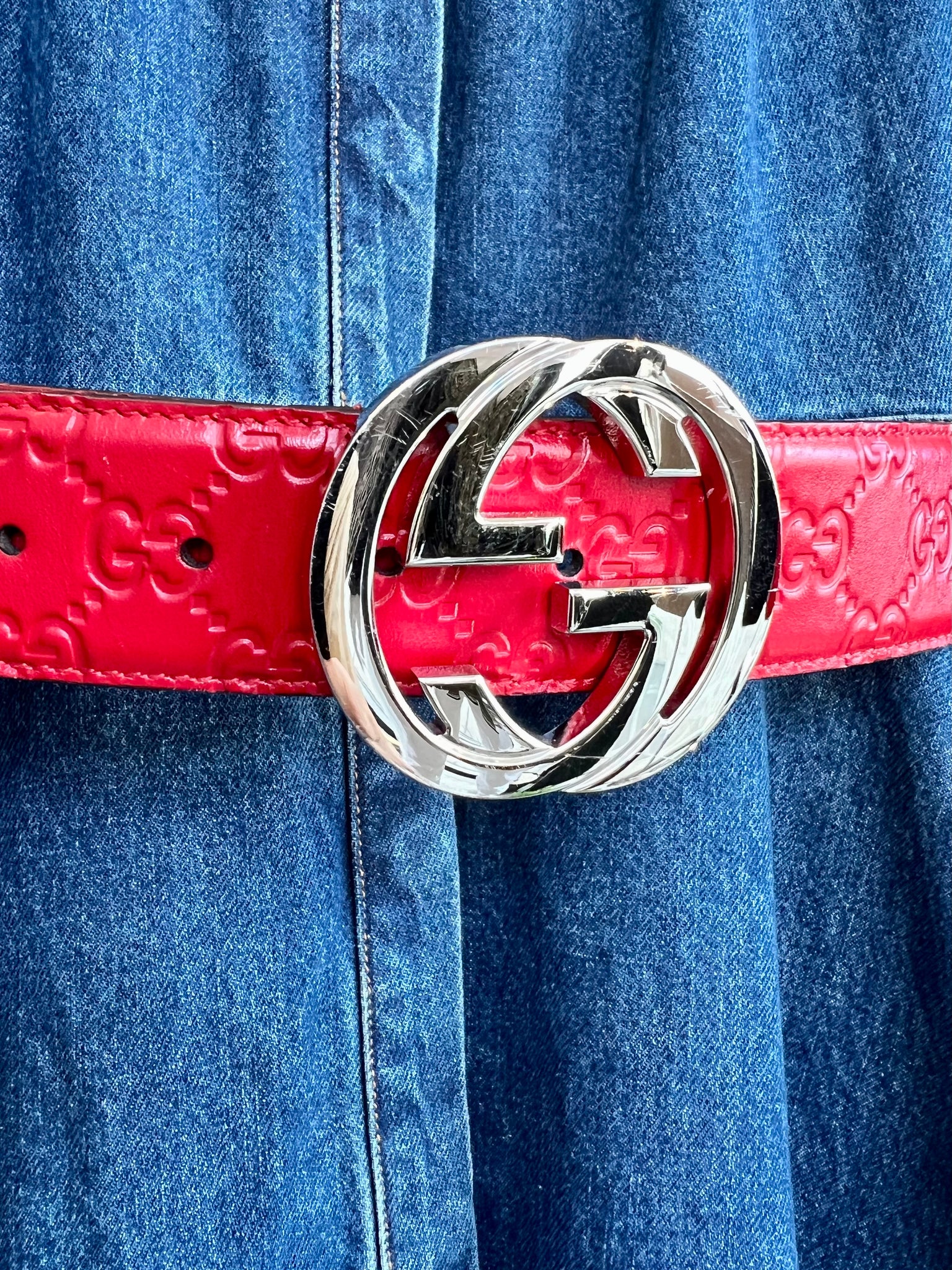 Gucci signature leather belt red Clearance
