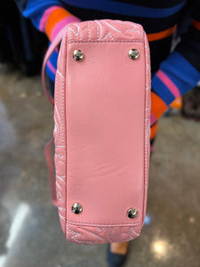 VERSACE Vanitas Line Quilted Leather Satchel Coral Pink